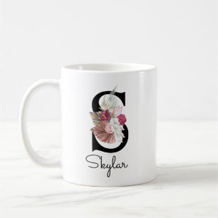 Mit Monogramm Pink Boho Floral Initial S Kaffeetasse