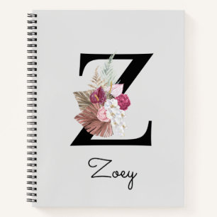 Mit Monogramm Pink Boho Floral Initial Z Notizbuch