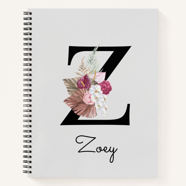 Mit Monogramm Pink Boho Floral Initial Z Notizbuch (Vorderseite)