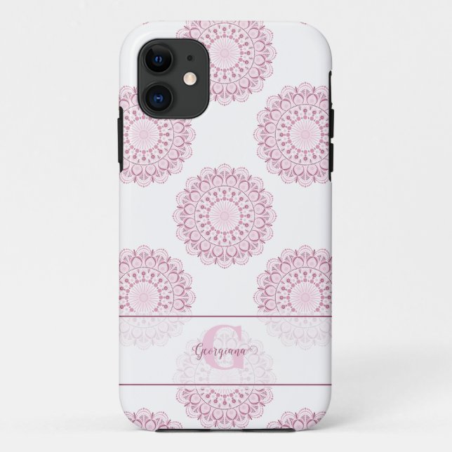 Mit Monogramm Pink Confetti Lace Polka Dot Mandala Case-Mate iPhone Hülle (Rückseite)