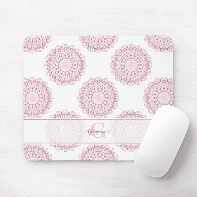 Mit Monogramm Pink Confetti Lace Polka Dot Mandala Mousepad (Mit Mouse)