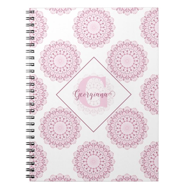 Mit Monogramm Pink Confetti Lace Polka Dot Mandala Notizblock (Vorderseite)