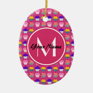 Mit Monogramm Pink Cupcakes, Personalisierter Name Keramik Ornament