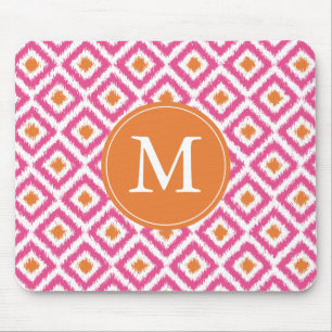 Mit Monogramm Pink Diamonds Ikat Pattern Mousepad