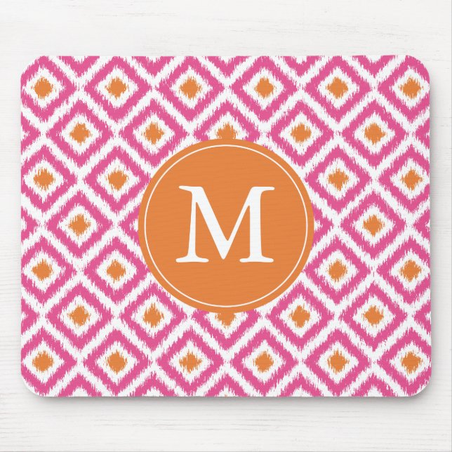 Mit Monogramm Pink Diamonds Ikat Pattern Mousepad (Vorne)