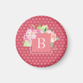 Mit Monogramm Pink Dots und Pink Coral Floral Magnet