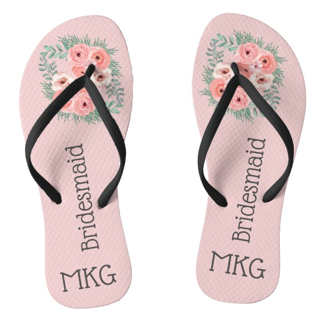 Mit Monogramm Pink Floral Bridesmaid Flip Flops (Fußbett)