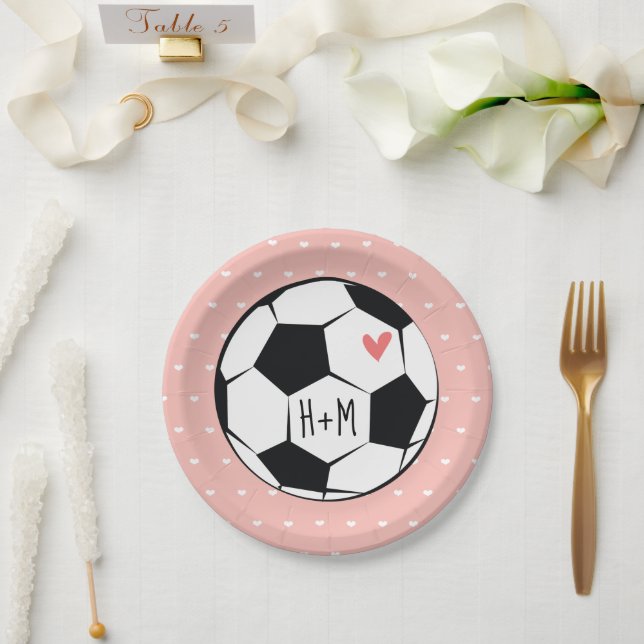 Mit Monogramm Pink-Fußball-Hochzeit Pappteller (Hochzeit)