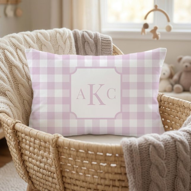 Mit Monogramm Pink Gingham Karo Kissen (Pink Gingham Check Monogram Pillow)