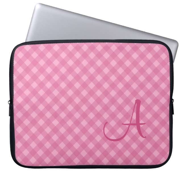 Mit Monogramm Pink Gingham Laptop Sleeve (Vorderseite)