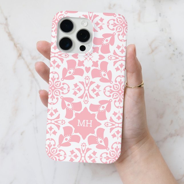 Mit Monogramm Pink Girly Muster mit weißen Initial Case-Mate iPhone Hülle (Monogrammed Pink Girly Pattern with White Initials Case-Mate iPhone Case)