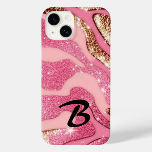 Mit Monogramm Pink Gold Agate Animal Glitzer Case-Mate iPhone 14 Hülle