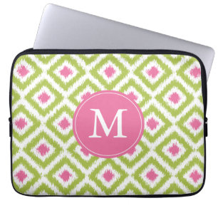Mit Monogramm Pink Green Diamond Ikat Muster Laptopschutzhülle