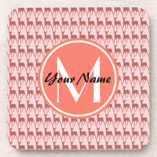Mit Monogramm Pink Lachs Hirsch, Personalisierter  Getränkeuntersetzer