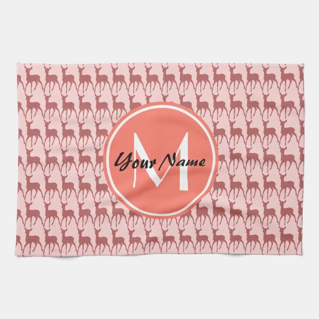 Mit Monogramm Pink Lachs Hirsch, Personalisierter  Handtuch (Horizontal)