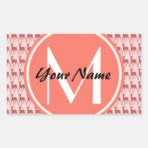 Mit Monogramm Pink Lachs Hirsch, Personalisierter Rechteckiger Aufkleber
