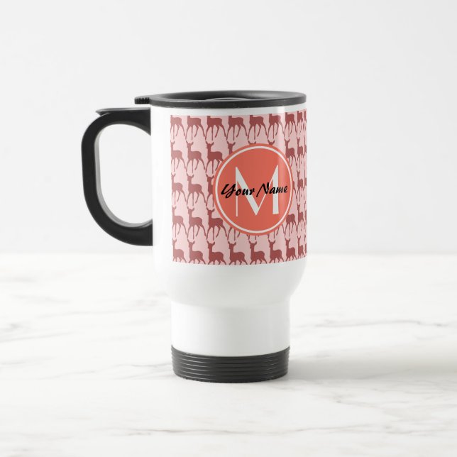 Mit Monogramm Pink Lachs Hirsch, Personalisierter  Reisebecher (Links)