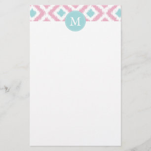 Mit Monogramm Pink Minze Diamonds Ikat-Muster Briefpapier
