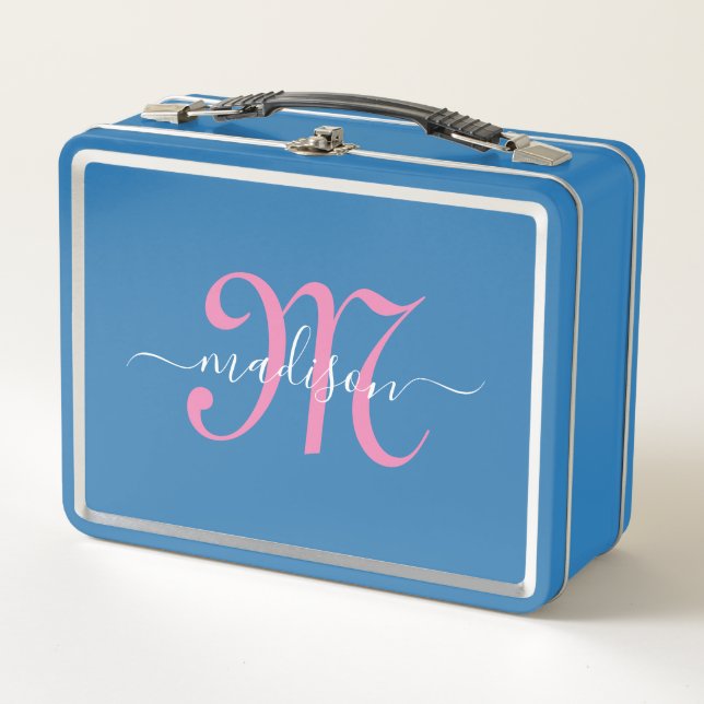 Mit Monogramm Pink-Script-Girl Metall Brotdose (Vorderseite)