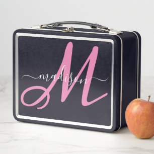 Mit Monogramm Pink-Script-Girl Metall Brotdose