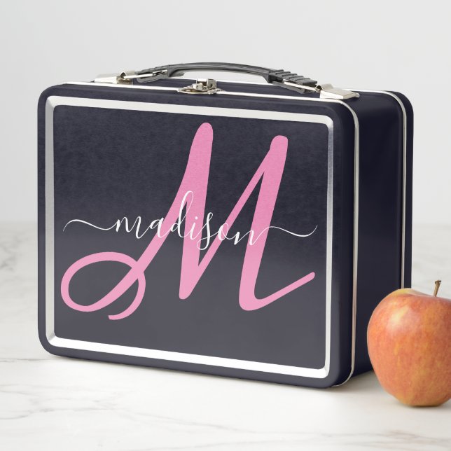 Mit Monogramm Pink-Script-Girl Metall Brotdose (Beispiel)