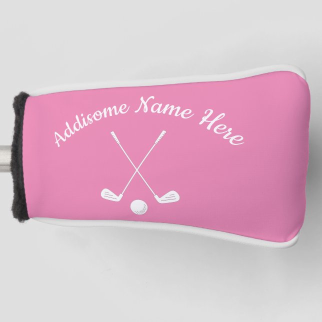 Mit Monogramm Pink White golfball club Ladys Golf Headcover (Vorderseite)