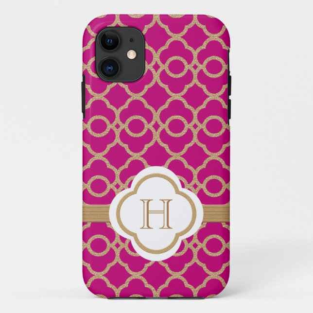 Mit Monogramm pinkfarbener rosa Goldmarokkaner Case-Mate iPhone Hülle (Rückseite)