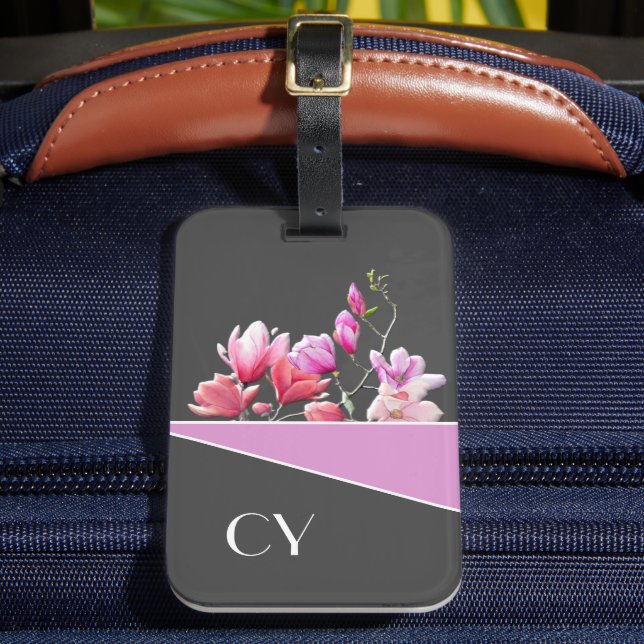 Mit Monogramm "Pinks" Botanische Gepäckmarke Gepäckanhänger (Vorderseite Insitu 2)