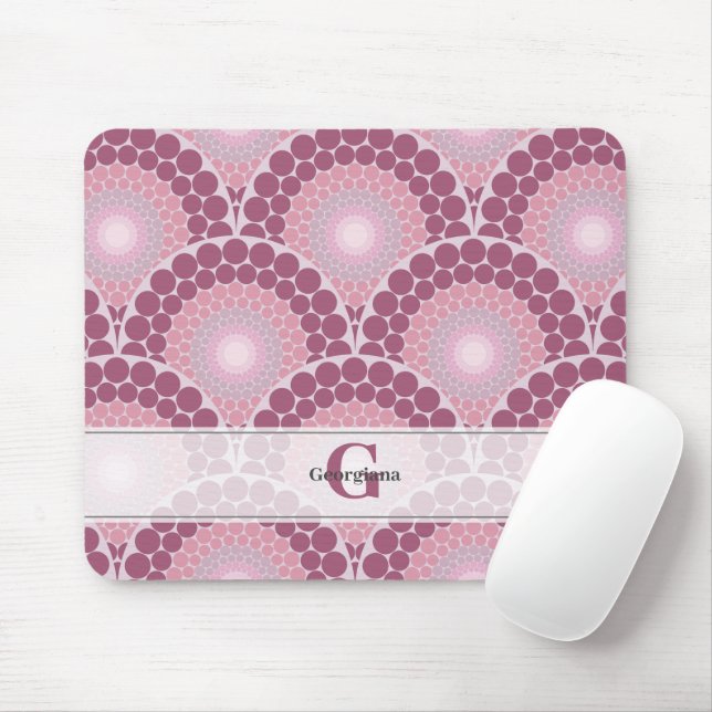 Mit Monogramm Pinks Dusky Rose Dot Mandala Mousepad (Mit Mouse)
