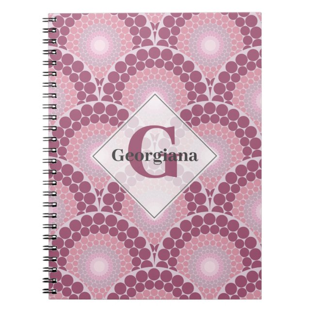 Mit Monogramm Pinks Dusky Rose Dot Mandala Notizblock (Vorderseite)
