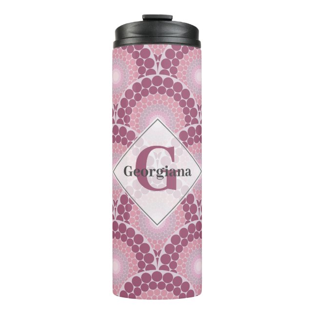 Mit Monogramm Pinks Dusky Rose Dot Mandala Thermosbecher (Vorderseite)