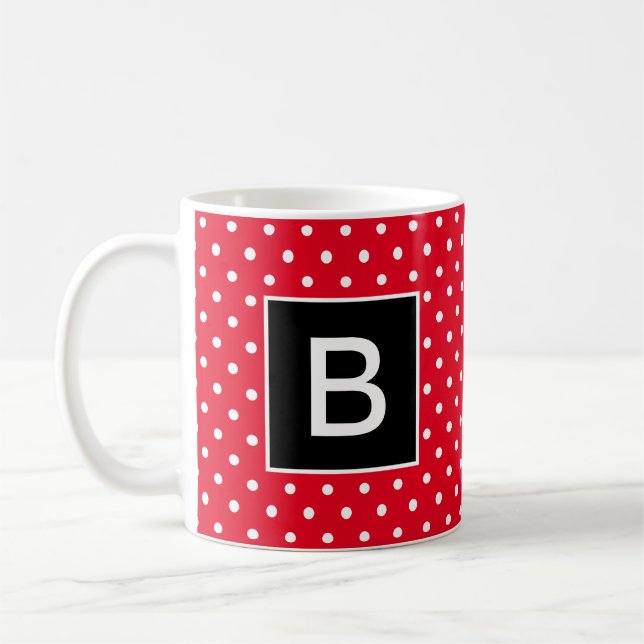 Mit Monogramm Polka-Dot in Rot und Schwarz Kaffeetasse (Links)