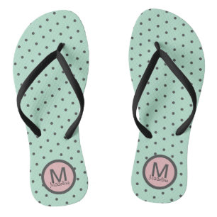Mit Monogramm Polka Dots Aqua Blue Pink Flip Flops