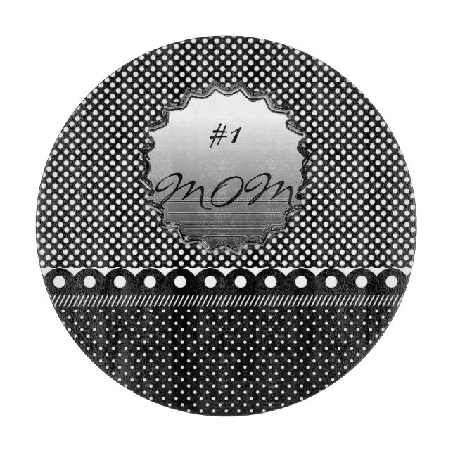 Mit Monogramm Polka-Punkt-Schwarz-weißes Schneidebrett (Vorderseite)