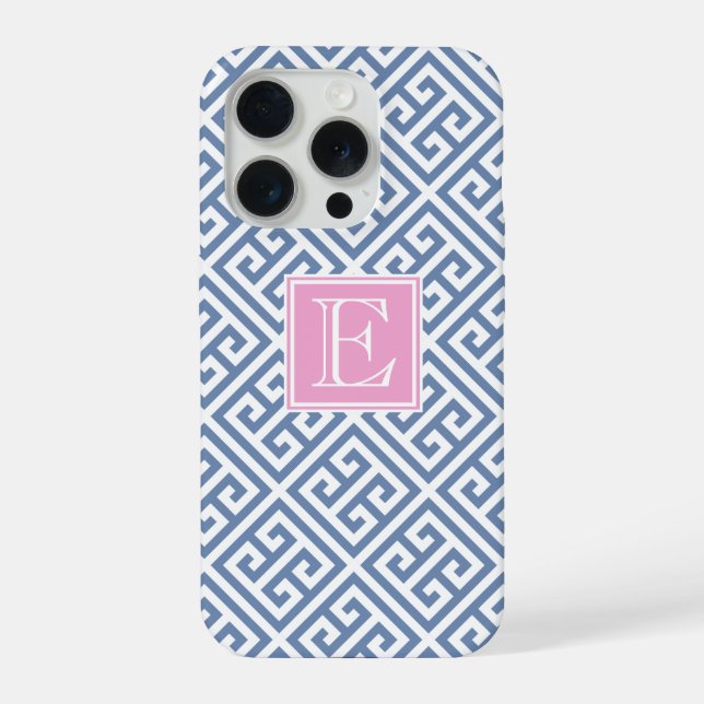 Mit Monogramm Preppy-Blue-Key iPhone Hülle (Rückseite)