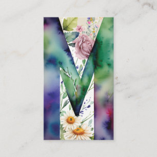 Mit Monogramm QR-Logo von M Daisy Floral Visitenkarte