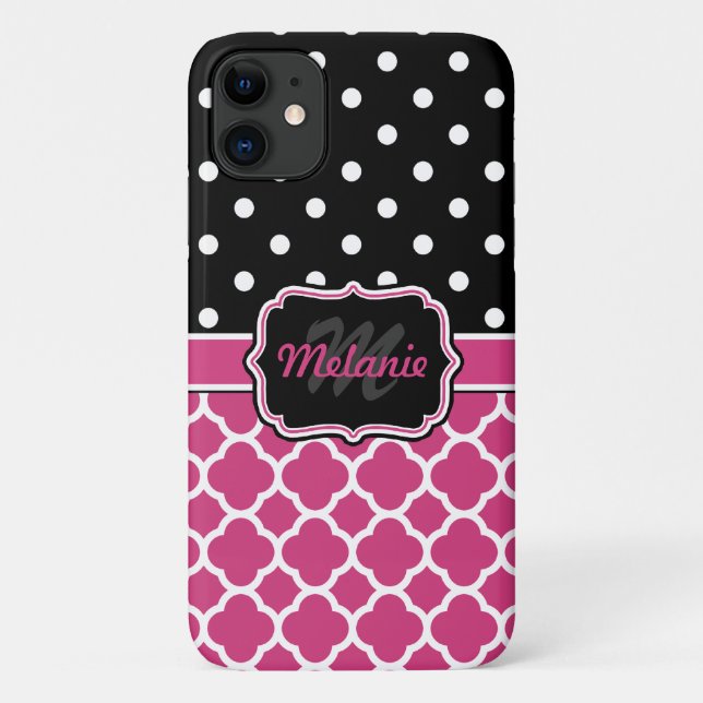Mit Monogramm Quatrefolie Lattice Polka Dot Case-Mate iPhone Hülle (Rückseite)