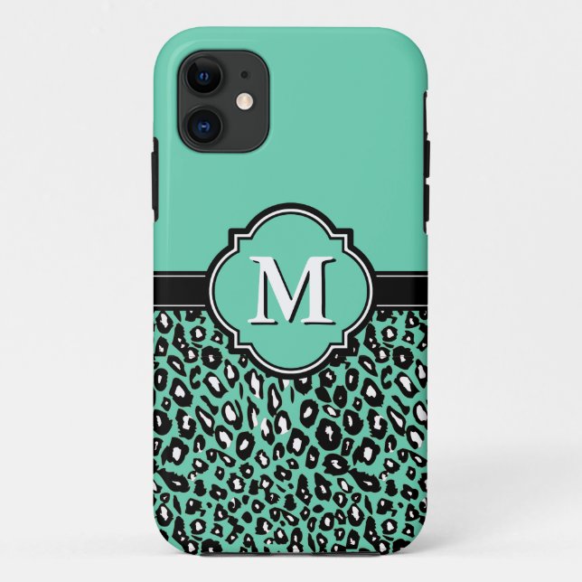 Mit Monogramm Quatrefolienspitzen-Leoparden Case-Mate iPhone Hülle (Rückseite)