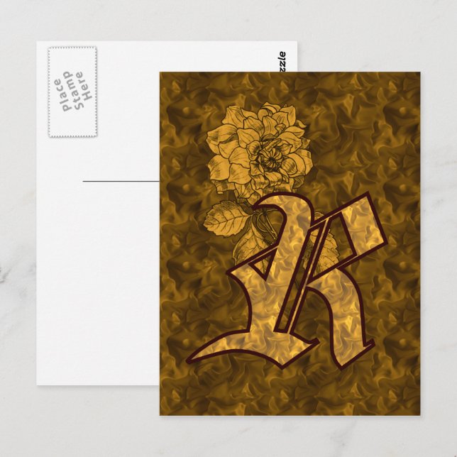 Mit Monogramm R Gold Peony Postcard Postkarte (Vorne/Hinten)