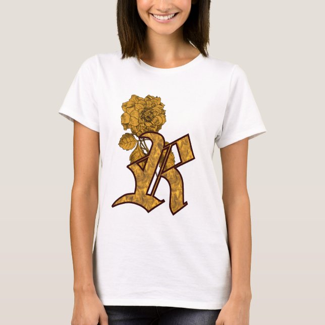 Mit Monogramm R Gold Peony T Shirt (Vorderseite)