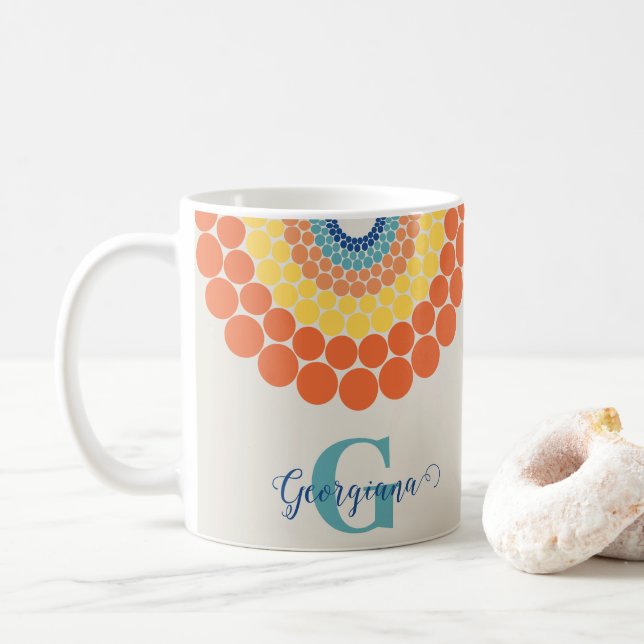 Mit Monogramm Radiant Aegean Summer Dot Mandala Kaffeetasse (Mit Donut)