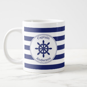 Mit Monogramm Radstreifen des nautischen Hauptmann Jumbo-Tasse