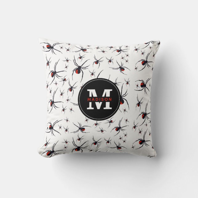 Mit Monogramm Red & Black Spider Muster Kissen (Vorderseite)