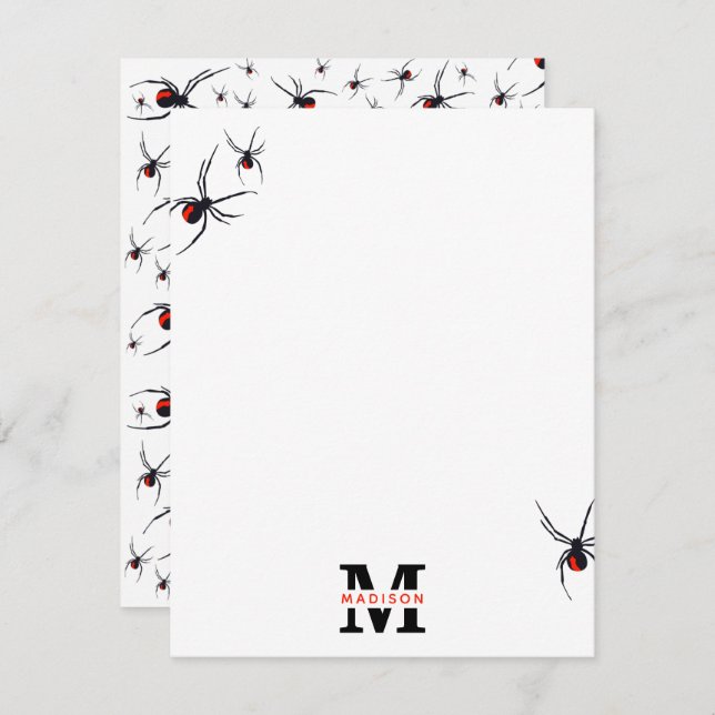Mit Monogramm Red & Black Spider Muster Mitteilungskarte (Vorne/Hinten)