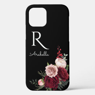 mit Monogramm Red Blush-Rose in Schwarz Case-Mate iPhone Hülle