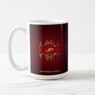 Mit Monogramm Red Damask Classic Elegante Vorlage Kaffeetasse