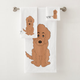 Mit Monogramm Red Goldendoodle Dog Design Badhandtuch Set