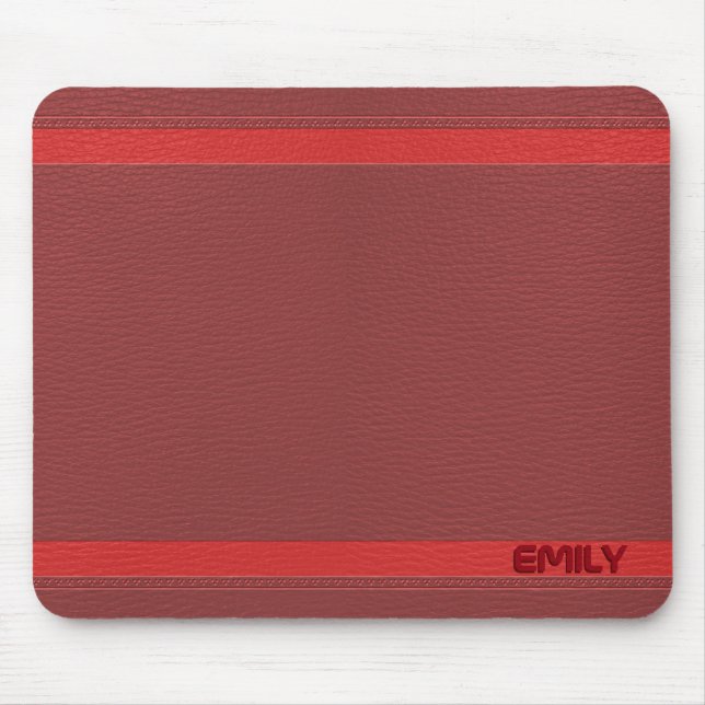 Mit Monogramm Red Leather Look Mousepad (Vorne)