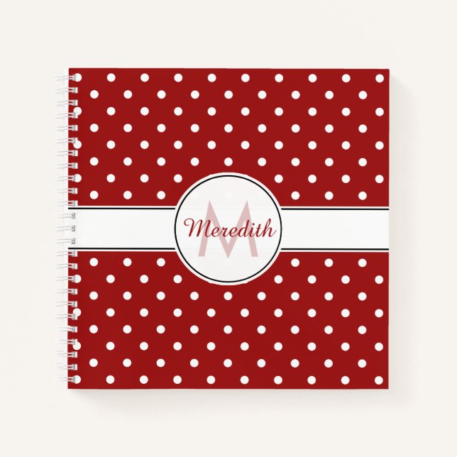 Mit Monogramm Red Polka Dots Muster Notizbuch (Vorderseite)