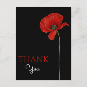 Mit Monogramm Red Poppy auf Black Danke Postkarte